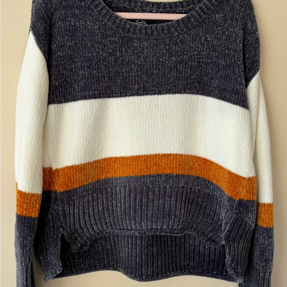 Leighton Chenille Multi Colorblock Sweater - Navy, White, and Orange
